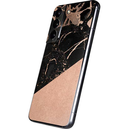 Black and Rose Gold Marble Split Galaxy S22 Skin